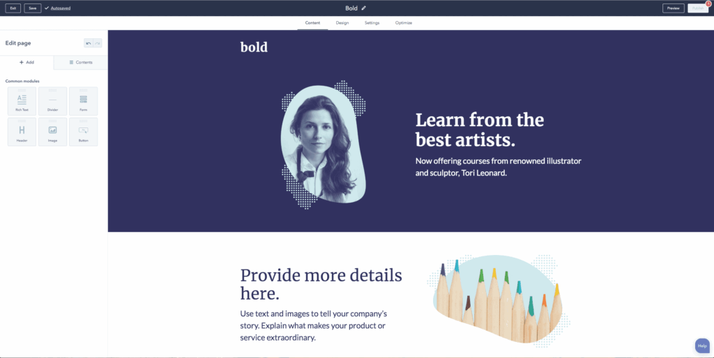 hubspot website builder drag n drop editor gif